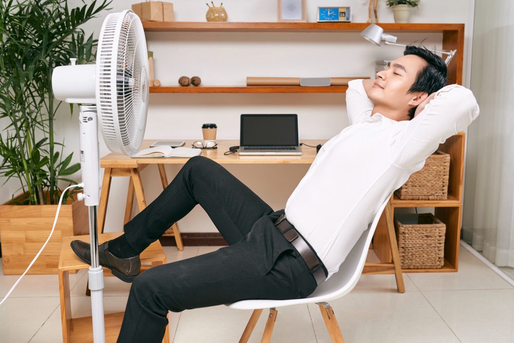Stand fan used for room comfort and energy efficient air circulation