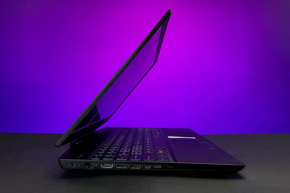 Laptop side profile showing ports and chassis design for specification selection